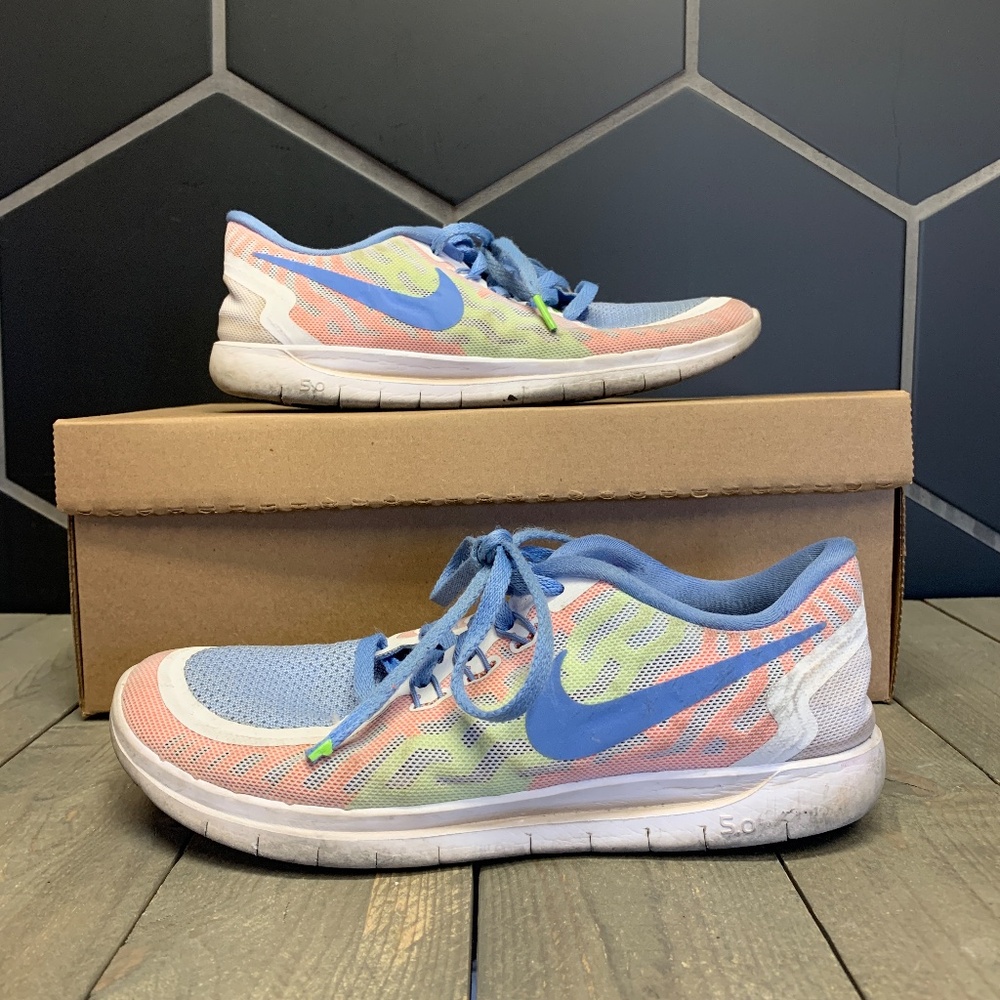 ~Used W/O Box! Youth Nike Free 5.0 GS Pastel Teal Multi Color Sneaker Size 6Y